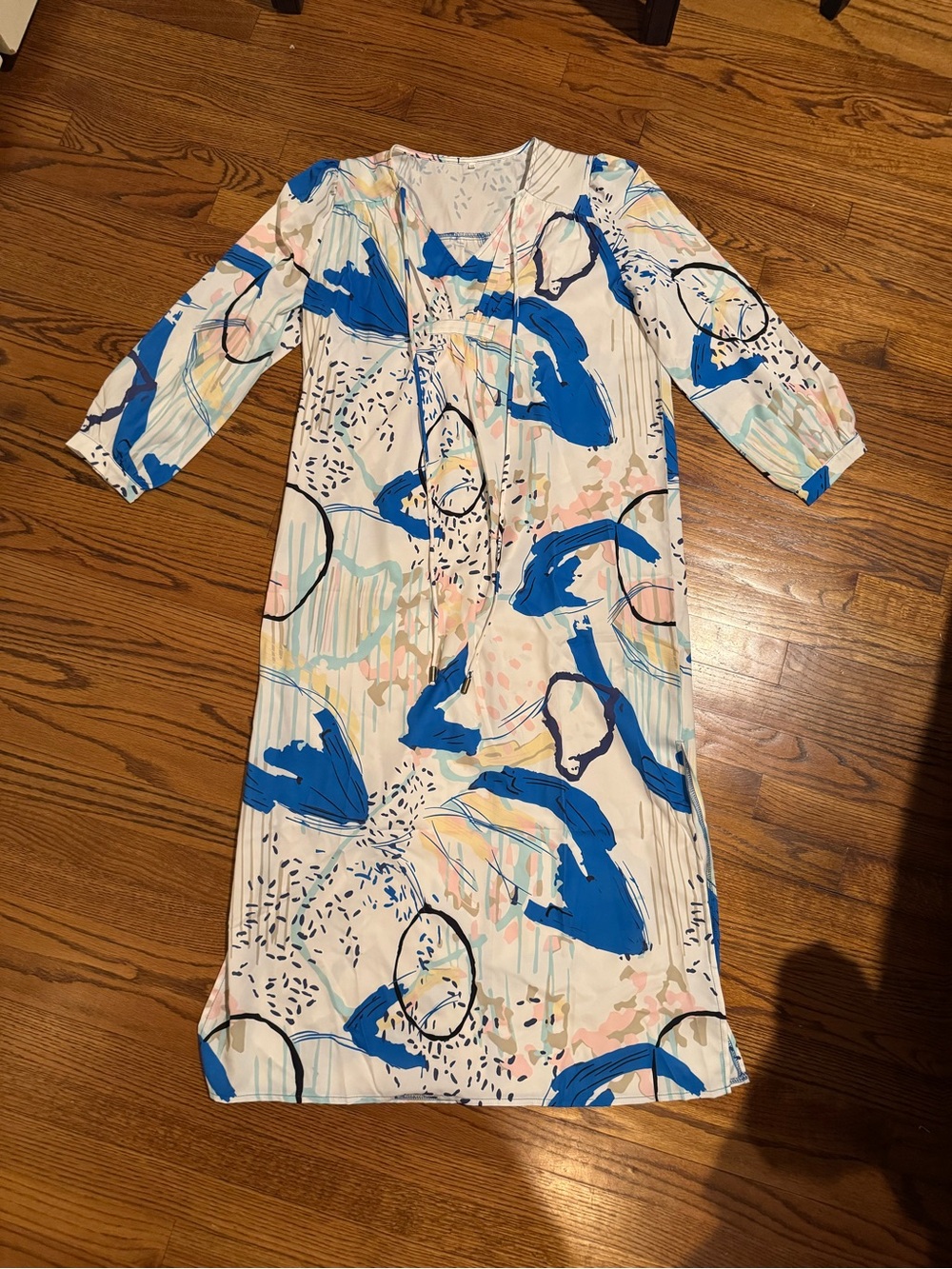 Abstract Blue Brushstroke Midi Dress